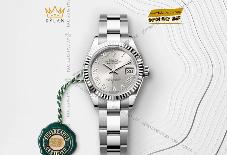 Chi tiết vành khía vàng trắng của Rolex Lady-Datejust m279174, biểu tượng thẩm mỹ và khả năng chống thấm nước độc quyền từ Rolex.