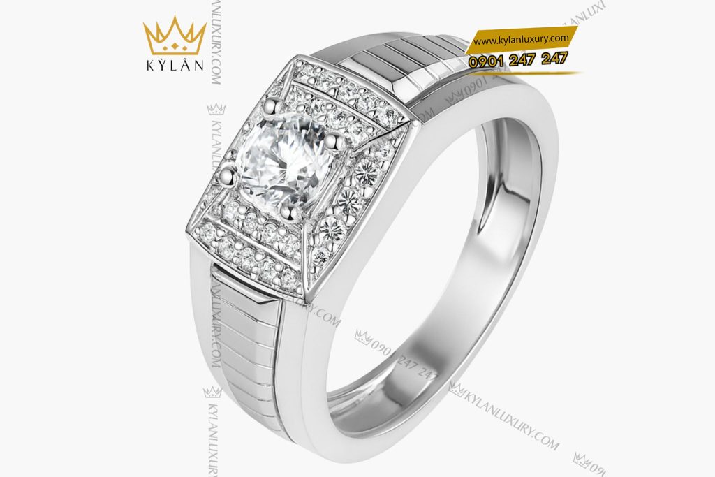Kỳ Lân Luxury 2 9 Nhẫn nam vàng trắng nguyên khối Au750 đính kim cương