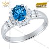Nhẫn vàng trắng Au750 đính kim cương và đá sapphire xanh
