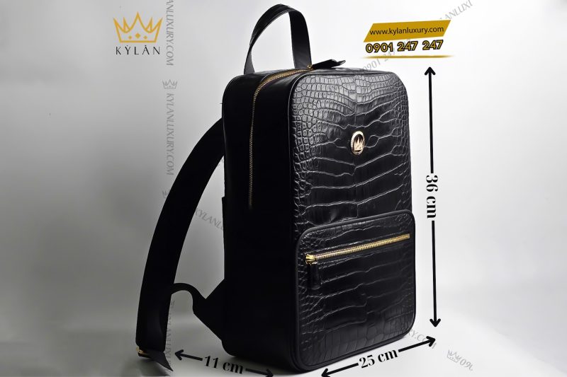 Balo da cá Alligator đen đính logo vương miện KY LAN 