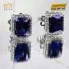 Bông tai kim cương vàng trắng Au750 đính đá Sapphire xanh