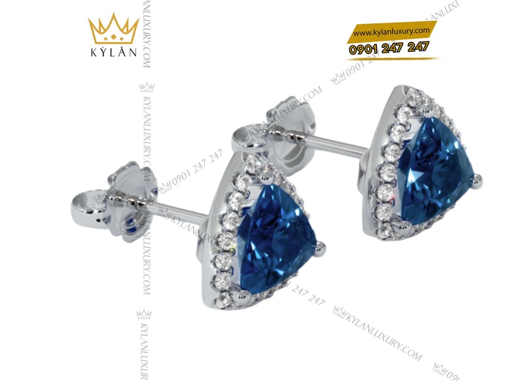 Kỳ Lân Luxury 3 103 Bông tai kim cương vàng trắng nguyên khối Au750 đính đá quý