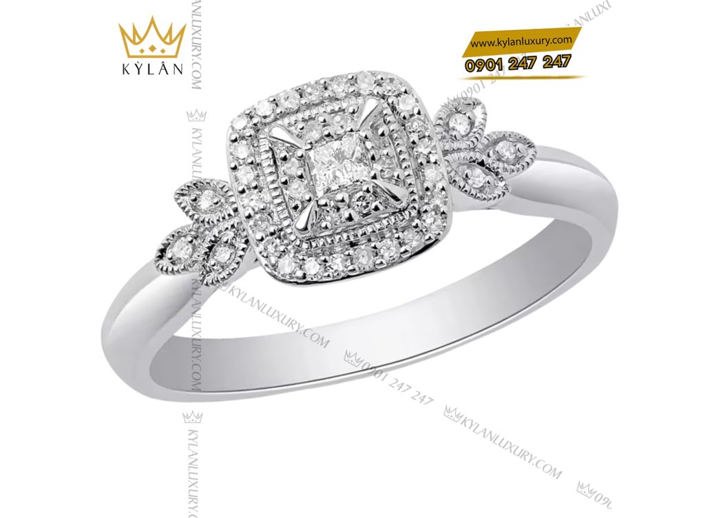 Kỳ Lân Luxury 3 104 Nhẫn kim cương vàng trắng nguyên khối Au750