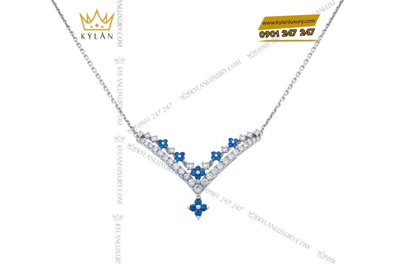 Dây chuyền kim cương vàng trắng nguyên khối Au750 đính đá Topaz