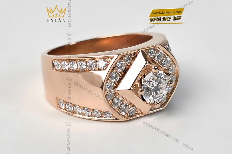 Nhẫn vàng hồng nguyên khối Au750 đính kim cương chủ 5ly4
