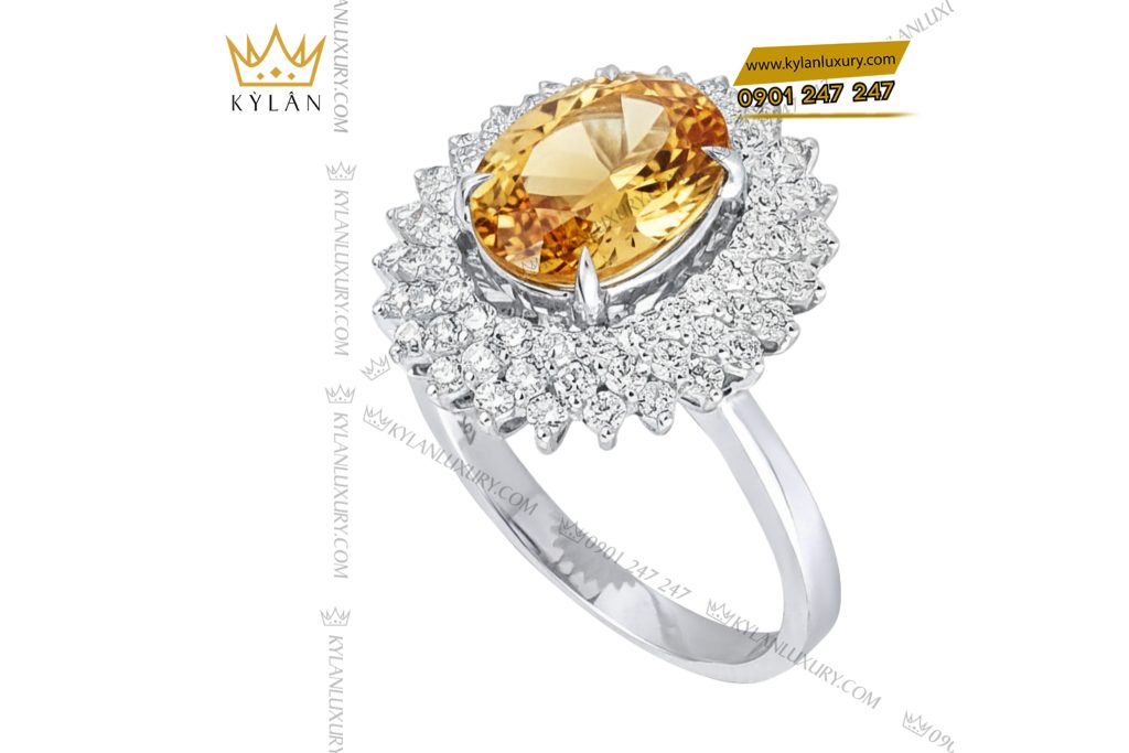 Nhẫn kim cương vàng trắng nguyên khối Au750 đính đá sapphire