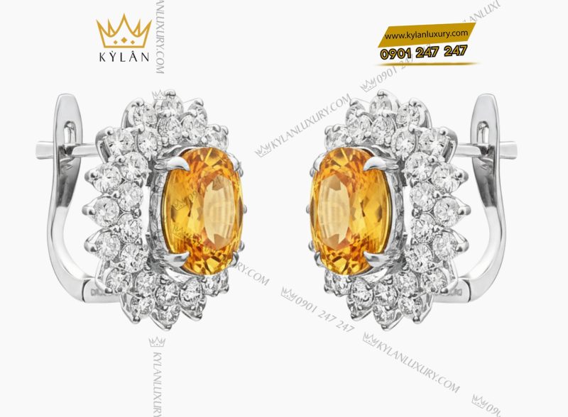 Bông tai kim cương vàng trắng Au750 đính đá Sapphire
