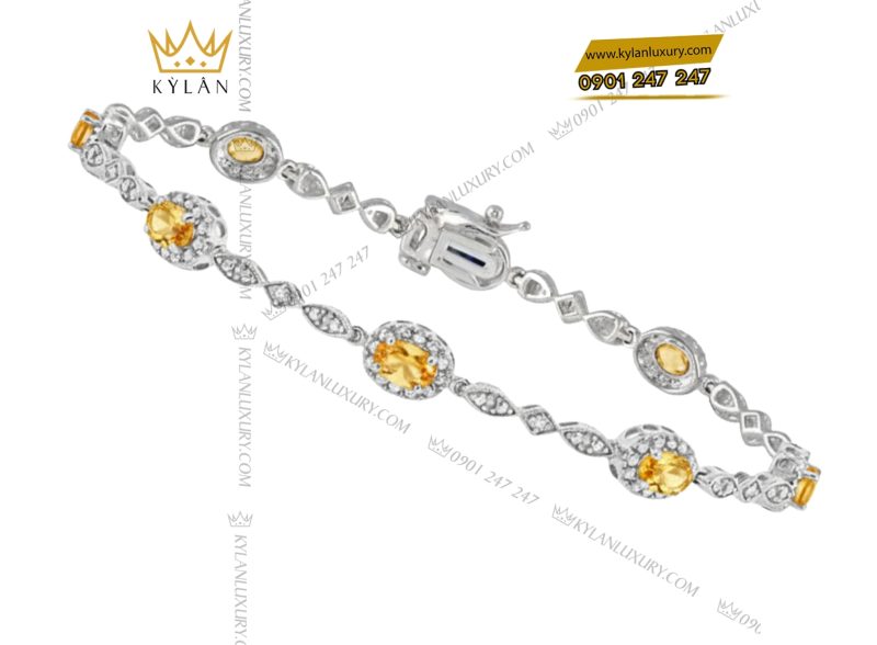 Lắc tay kim cương vàng trắng nguyên khối Au750 đính đá sapphire