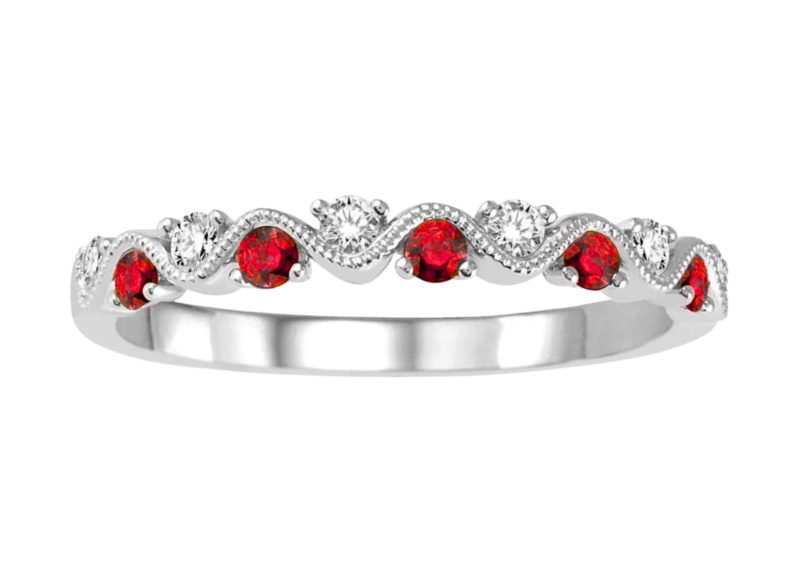 Nhẫn vàng trắng Au750 đính kim cương và sapphire đỏ 