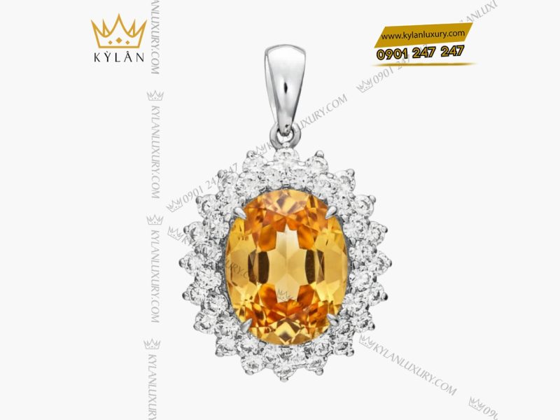 Mặt dây chuyền kim cương vàng trắng Au750 đính đá sapphire 