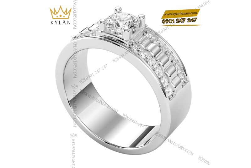 Nhẫn nam kim cương vàng trắng nguyên hối Au750
