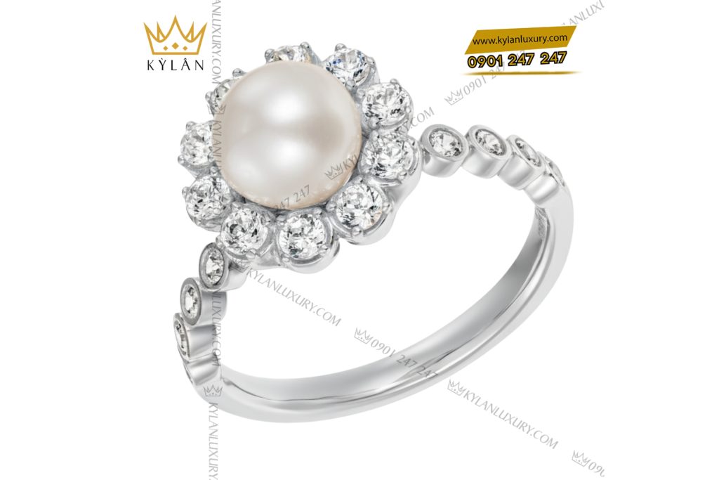 Kỳ Lân Luxury 3 123 Nhẫn Ngọc Trai vàng trắng Au750 đính kim cương
