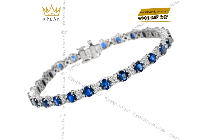 Lắc tay kim cương vàng trắng Au750 đính đá sapphire xanh 