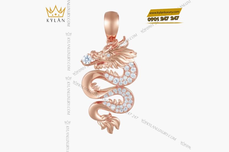 Mặt dây chuyền Kim Long Vượng Khí vàng hồng Au750 đính kim cương 