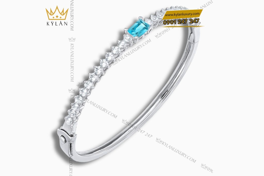Kỳ Lân Luxury 3 15 Vòng tay vàng trắng nguyên khối Au750 đính kim cương đá quý