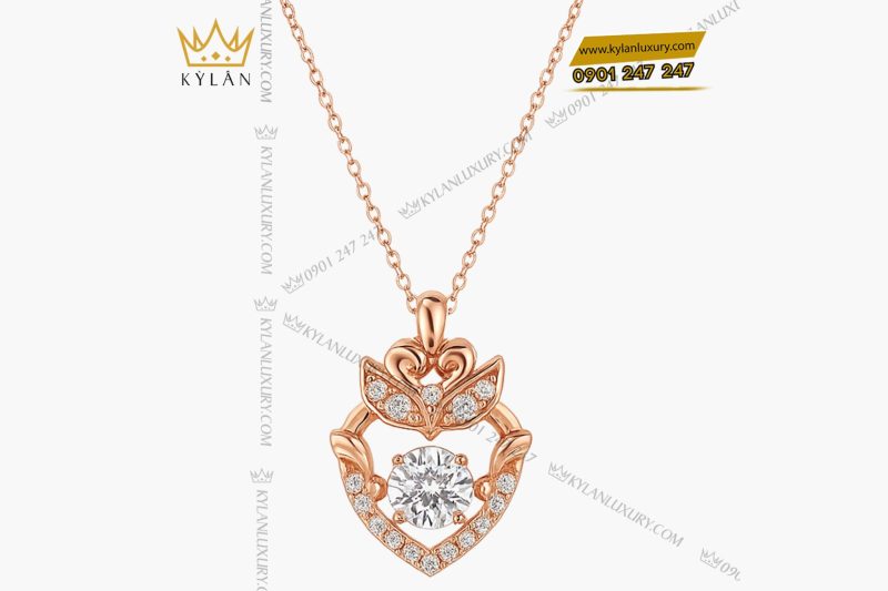 Dây chuyền Vương Miện Hoa Hồng vàng hồng Au750 đính kim cương