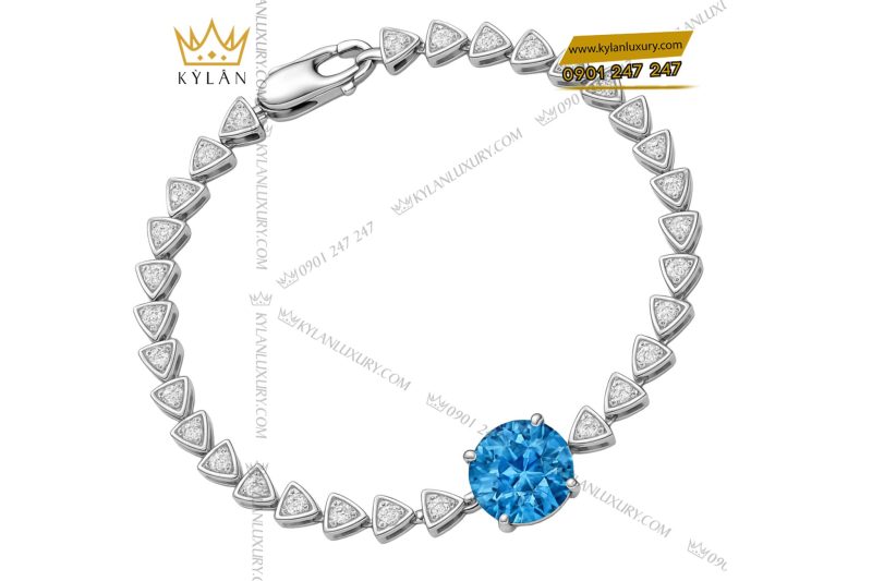 Lắc tay vàng trắng Au750 đính kim cương và đá quý