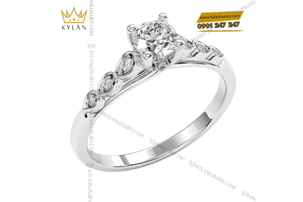 Kỳ Lân Luxury 3 20 Nhẫn Ánh Nguyệt vàng trắng nguyên khối Au750 đính kim cương