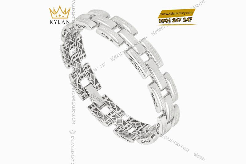 Lắc tay nam vàng trắng nguyên khối Au750 đính kim cương