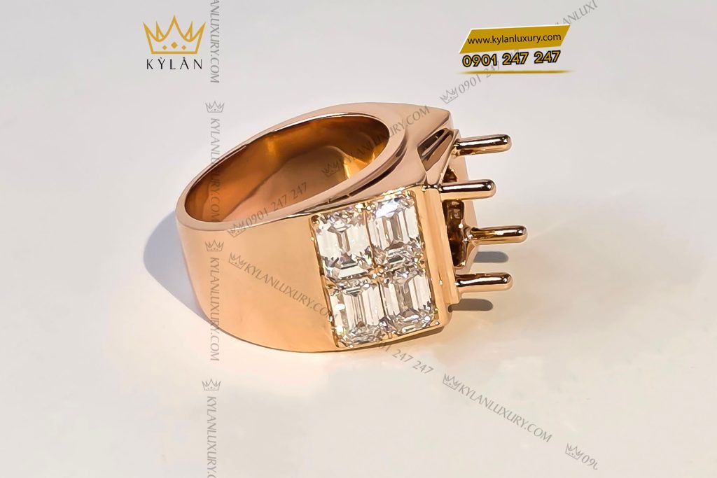 Vỏ nhẫn nam vàng hồng nguyên khối Au750 đính kim cương