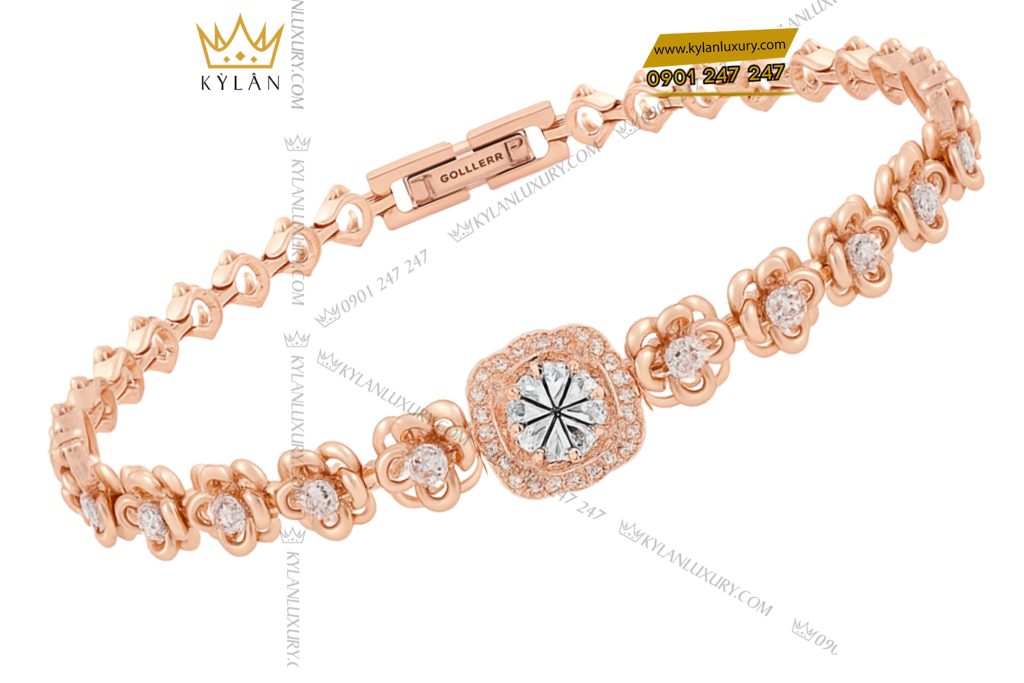 Lắc tay nữ vàng hồng nguyên khối Au750 đính kim cương