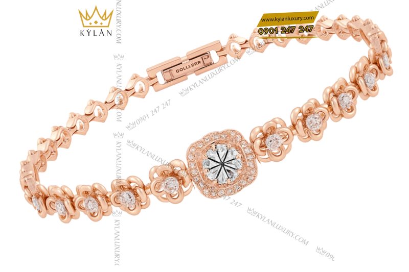 Lắc tay nữ vàng hồng nguyên khối Au750 đính kim cương
