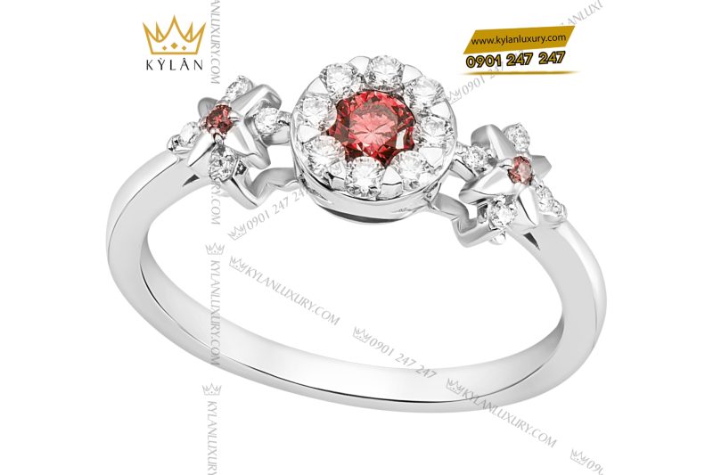 Nhẫn nữ vàng trắng nguyên khối Au750 đính kim cương và đá quý