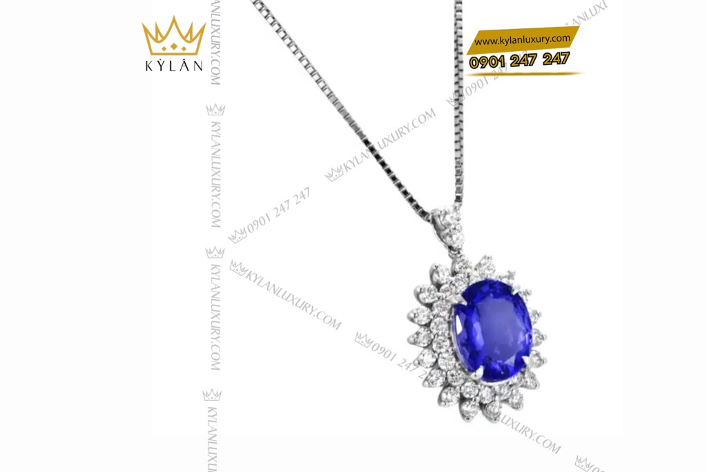 Kỳ Lân Luxury 3 54 Dây chuyền kim cương vàng trắng nguyên khối Au750 đính đá quý