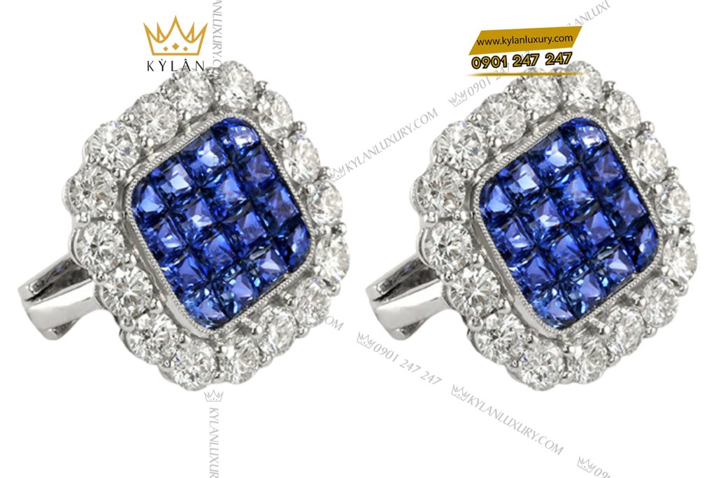 Kỳ Lân Luxury 3 56 Bông tai kim cương vàng trắng nguyên khối Au750 đính đá quý