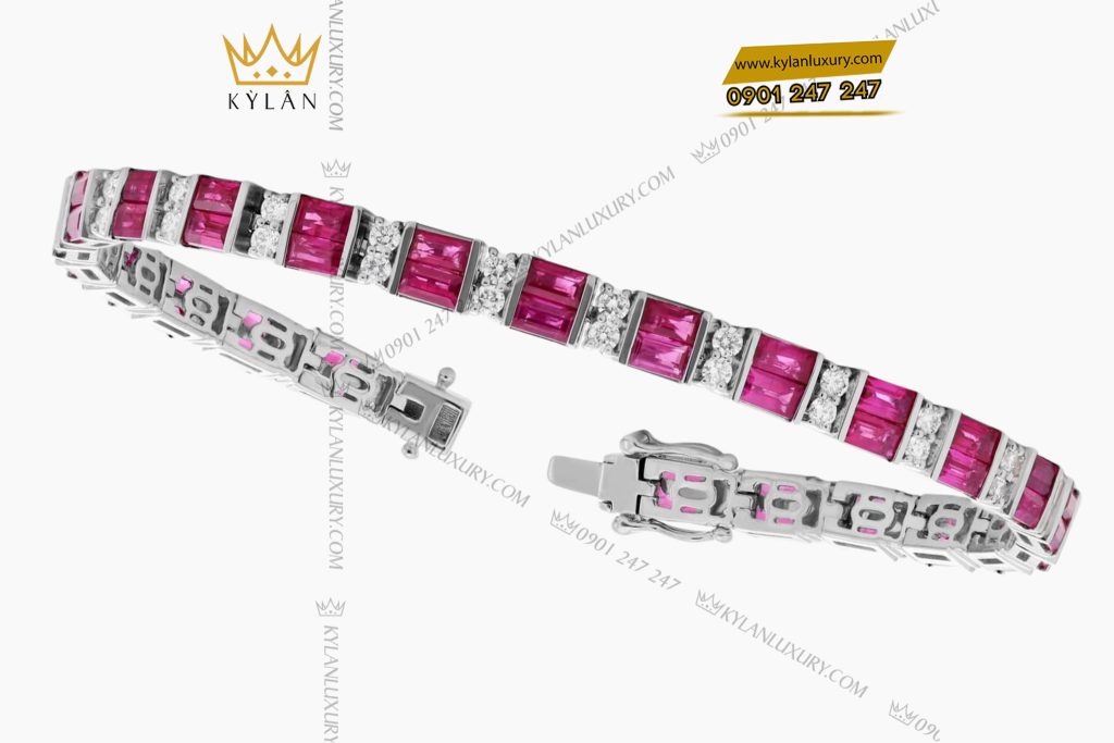Kỳ Lân Luxury 3 57 Lắc tay kim cương vàng trắng Au750 đính đá quý