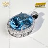 Mặt dây chuyền kim cương vàng trắng nguyên khối Au750 đính đá Topaz xanh