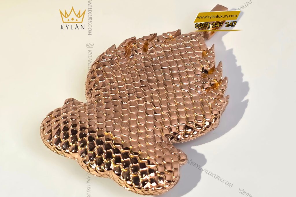 Kỳ Lân Luxury 3 74 Mặt dây chuyền mặt Phật vàng hồng nguyên khối Au750 đính kim cương