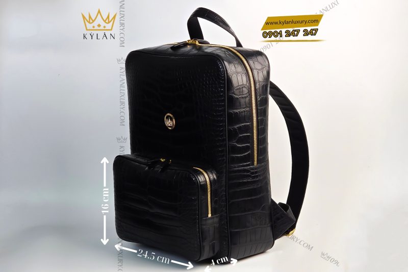 Balo da cá Alligator đen đính logo vương miện KY LAN