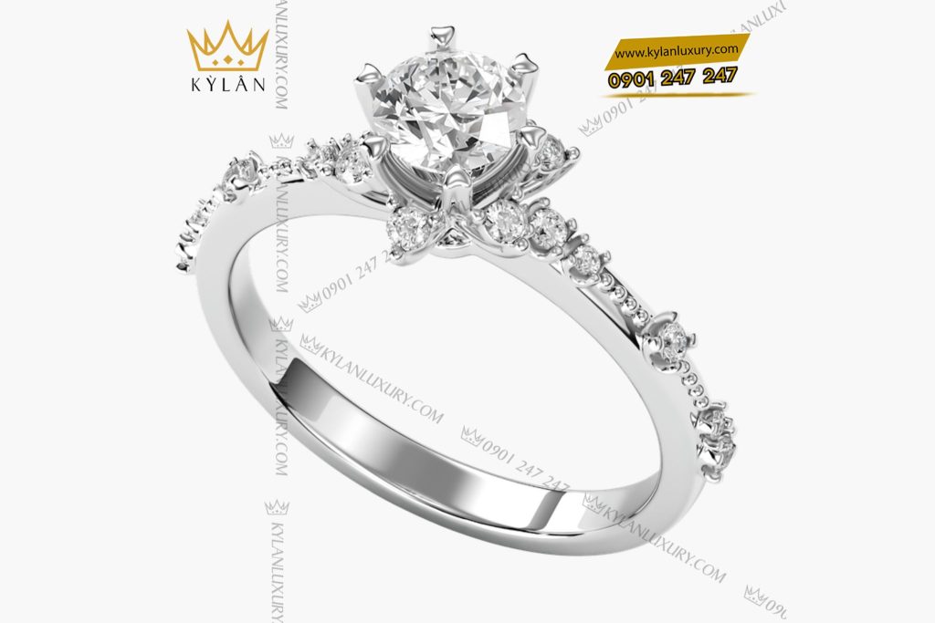 Kỳ Lân Luxury 3 8 Nhẫn Hoàng Kim vàng trắng nguyên khối Au750 đính kim cương