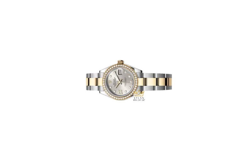 Rolex Lady-Datejust m279383RBR mặt số bạc nạm kim cương