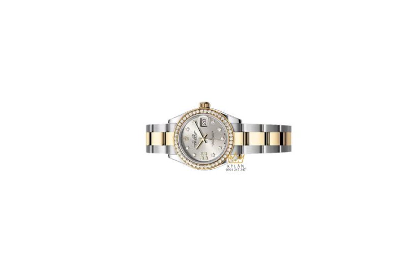 Rolex Lady-Datejust m279383RBR mặt số bạc nạm kim cương