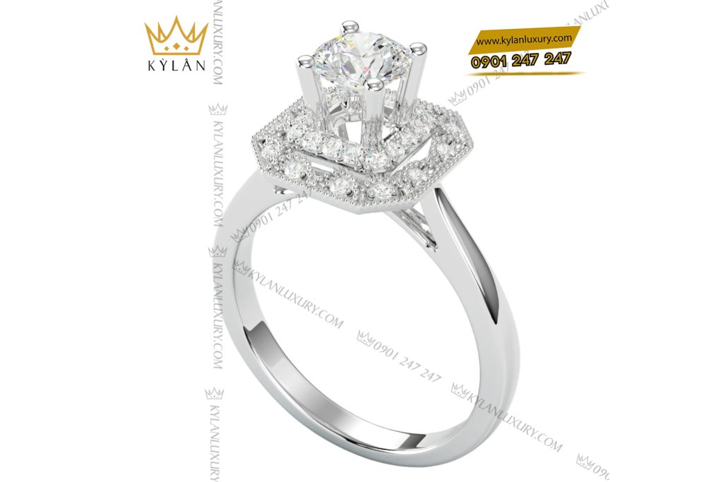Kỳ Lân Luxury 3 87 Nhẫn kim cương vàng trắng nguyên khối Au750 