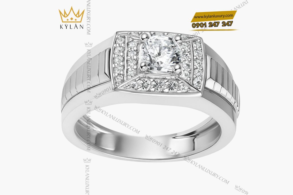 Nhẫn nam vàng trắng nguyên khối Au750 đính kim cương