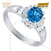 Nhẫn vàng trắng Au750 đính kim cương và đá sapphire xanh