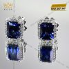 Bông tai kim cương vàng trắng Au750 đính đá Sapphire xanh