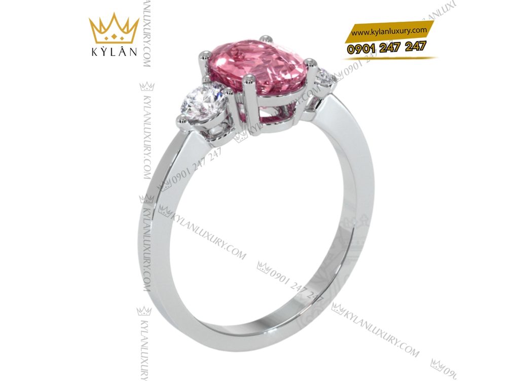 Kỳ Lân Luxury 3 99 Nhẫn kim cương vàng trắng nguyên khối Au750 đính đá quý 