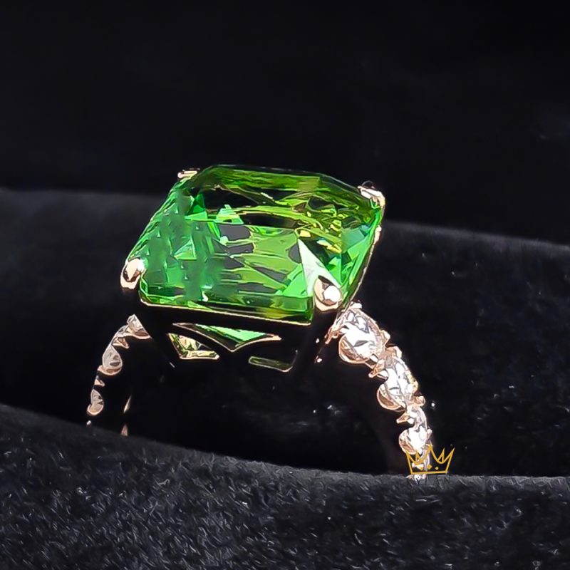Nhẫn kim cương vàng hồng nguyên khối Au750 đính đá sapphire xanh
