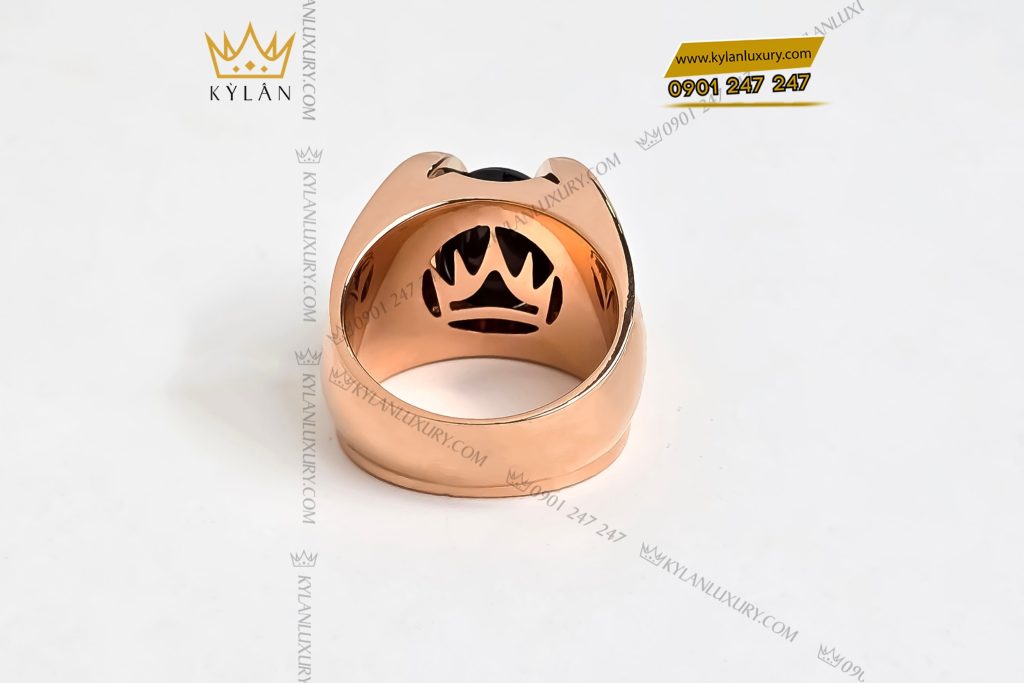 Nhẫn nam vàng hồng nguyên khối Au750 đính đá sapphire đen