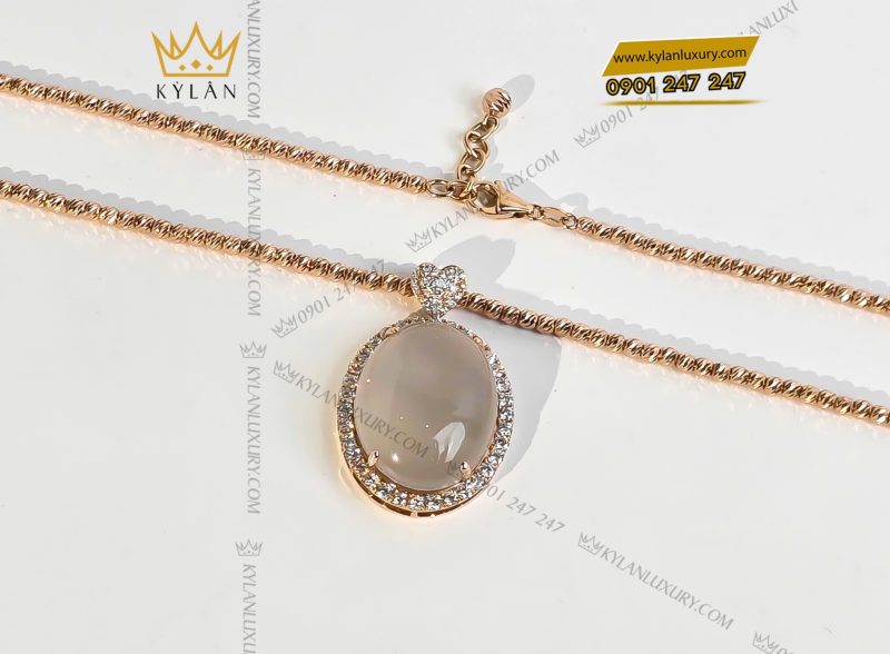 Mặt dây chuyền vàng hồng nguyên khối Au750 đính đá quý trắng