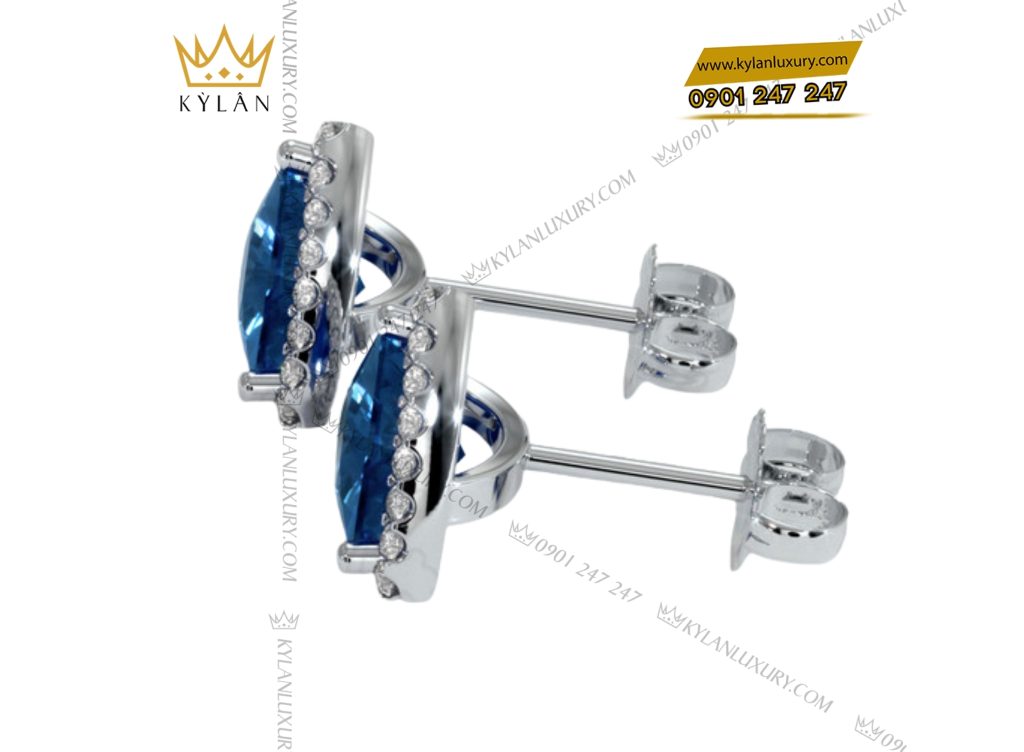 Kỳ Lân Luxury 4 101 Bông tai kim cương vàng trắng nguyên khối Au750 đính đá quý