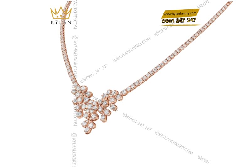 Dây chuyền kim cương vàng hồng nguyên khối Au750 