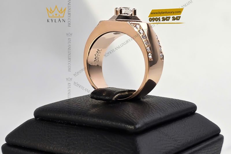 Nhẫn vàng hồng nguyên khối Au750 đính kim cương chủ 5ly4