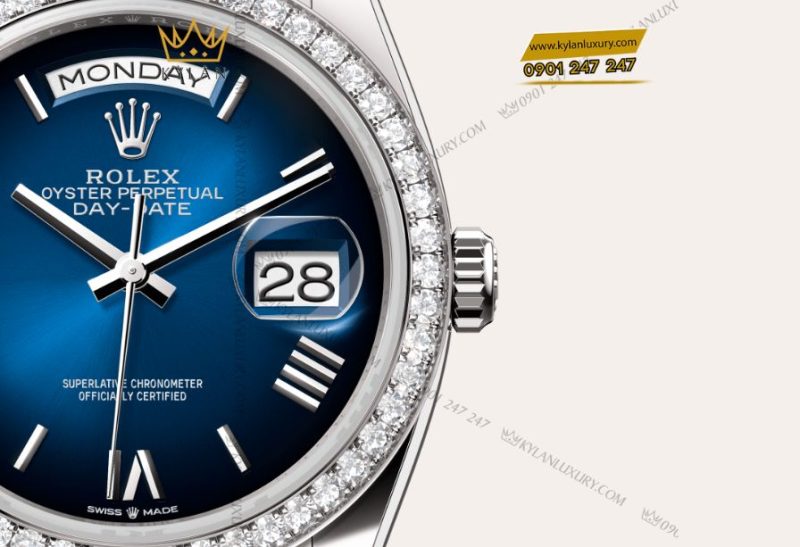 Rolex Day-Date 36 Oyster m128349RBR mặt số xanh dương ombré