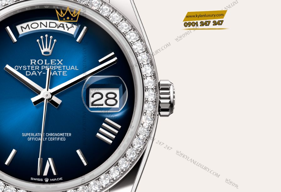 Kỳ Lân Luxury 4 11 Rolex Day-Date 36 Oyster m128349RBR mặt số xanh dương ombré