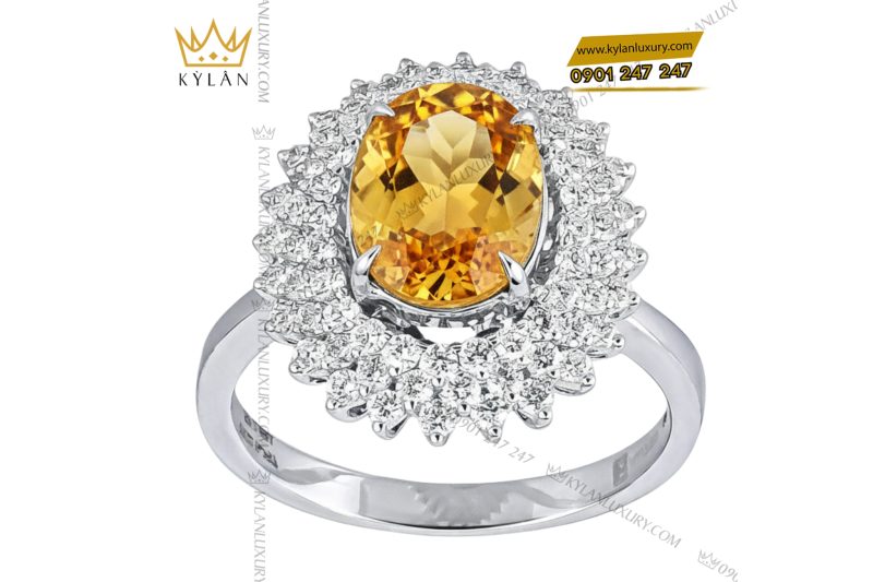 Nhẫn kim cương vàng trắng nguyên khối Au750 đính đá sapphire